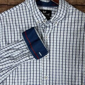 Butter Cloth Shirt Mens LARGE Long Sleeve Flip Cuff Button-Up Blue Check‎ Plaid